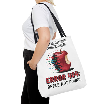 Error 404 Apple Tote Bag, Geek Tote, Funny Shopping Bag, Gift for Tech Lovers, Apple Lovers Tote, Digital Design Bag, Weekender Bag, Beach Bag, Large Canvas Bag