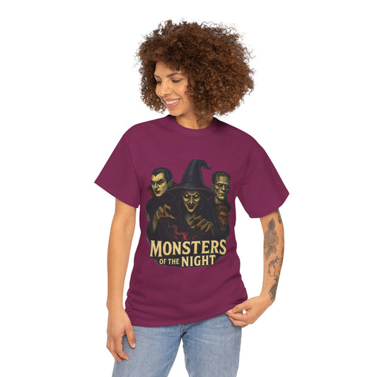 Monsters of the Night Women's T-Shirt, Classic Horror Witch, Vampire, Frankenstein Halloween Tee