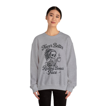 Skull Coffee Lovers Crewneck Sweatshirt, Womens, Perfect for Halloween, Cozy Outfit, Gift for Friends, Relaxing Days, Coffee Enthusiasts