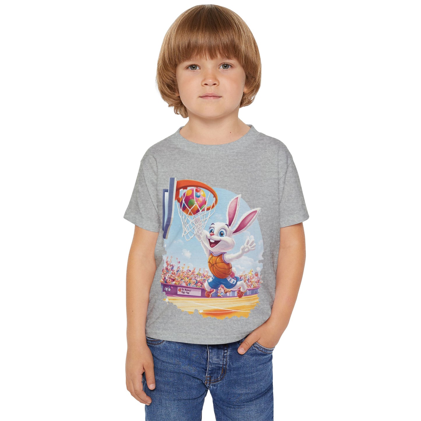 Basketball Bunny Easter Toddler T-Shirt - Cute Bunny Dunking Egg Ball, Fun Spring Sports Tee for Kids, Holiday Gift Idea,  Easter Gift
