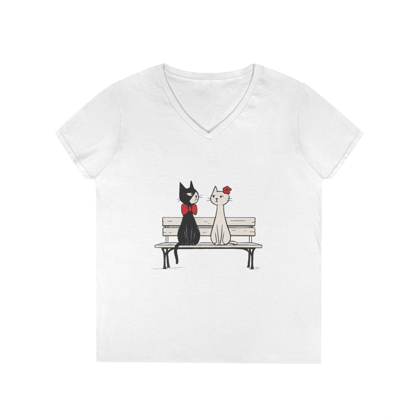 Cute Cat Lovers V-Neck T-Shirt, Casual Wear, Gift for Her, Pet Lovers, Best Friend Gift, Cute Cat Design, Valentine's Day, Cat Love