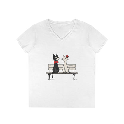 Cute Cat Lovers V-Neck T-Shirt, Casual Wear, Gift for Her, Pet Lovers, Best Friend Gift, Cute Cat Design, Valentine's Day, Cat Love