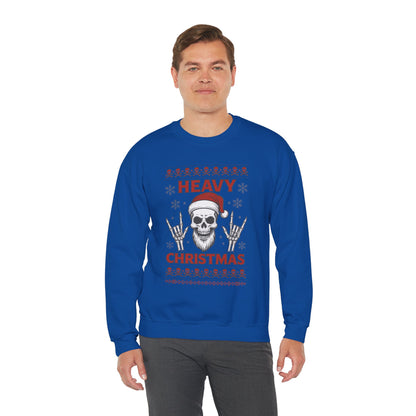 Heavy Christmas Sweatshirt, Metal Santa Skull Holiday Pullover for Men