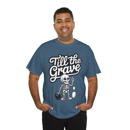 Skeleton Bowling Graphic Tee, Mens Heavy Cotton Tee, Funny Halloween Shirt, Gift for Bowlers, Retro Style Apparel, Casual Wear