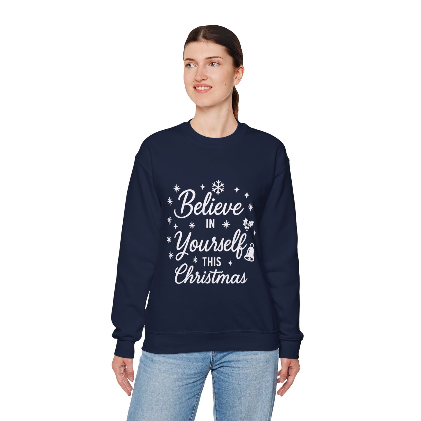 Women's Believe in the Magic Christmas Sweatshirt, Cozy Holiday Santa Hat Pullover, Women's Heavy Blend™ Crewneck Sweatshirt