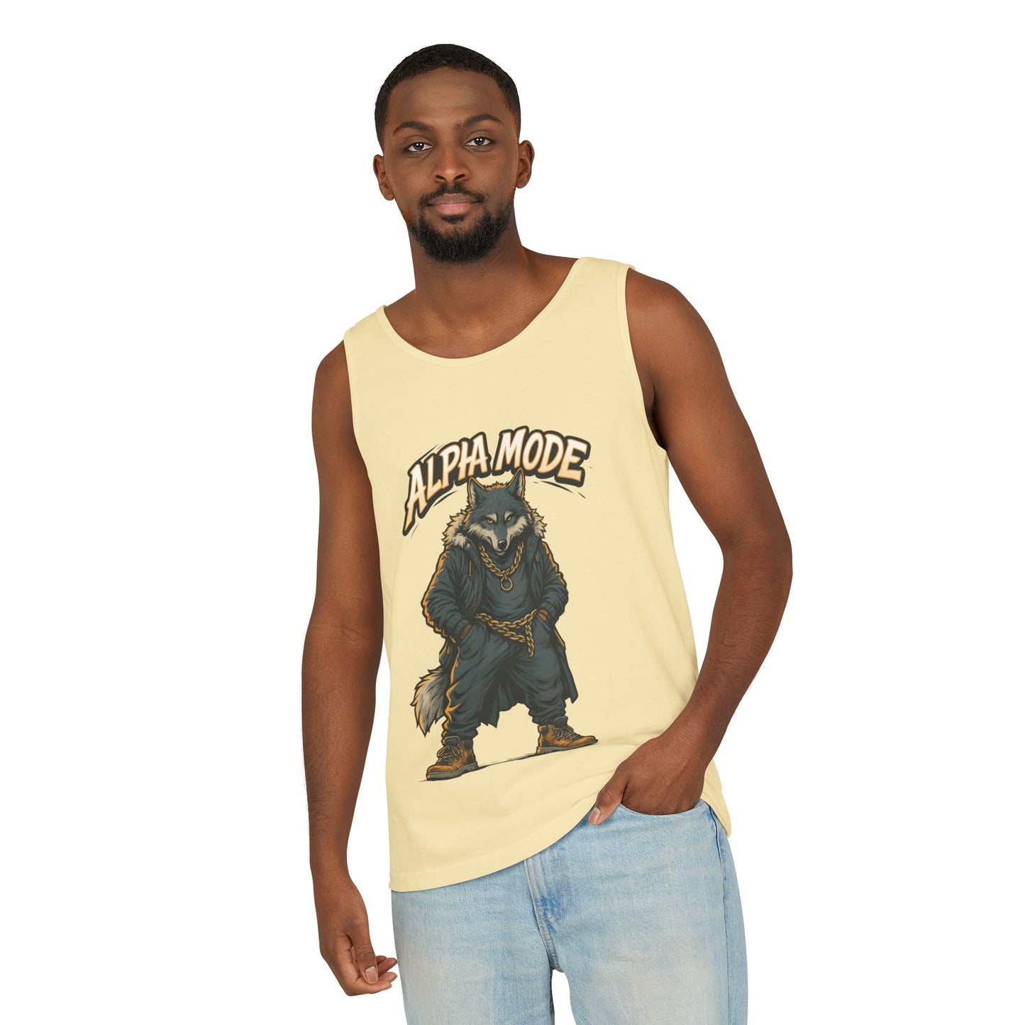 Alpha Mode Wolf Tank Top, Mens Hip Hop Gym Tank, Cool Streetwear Muscle Tank, Savage Wolf Graphic Top, Alpha Male Workout Shirt, Beachwear