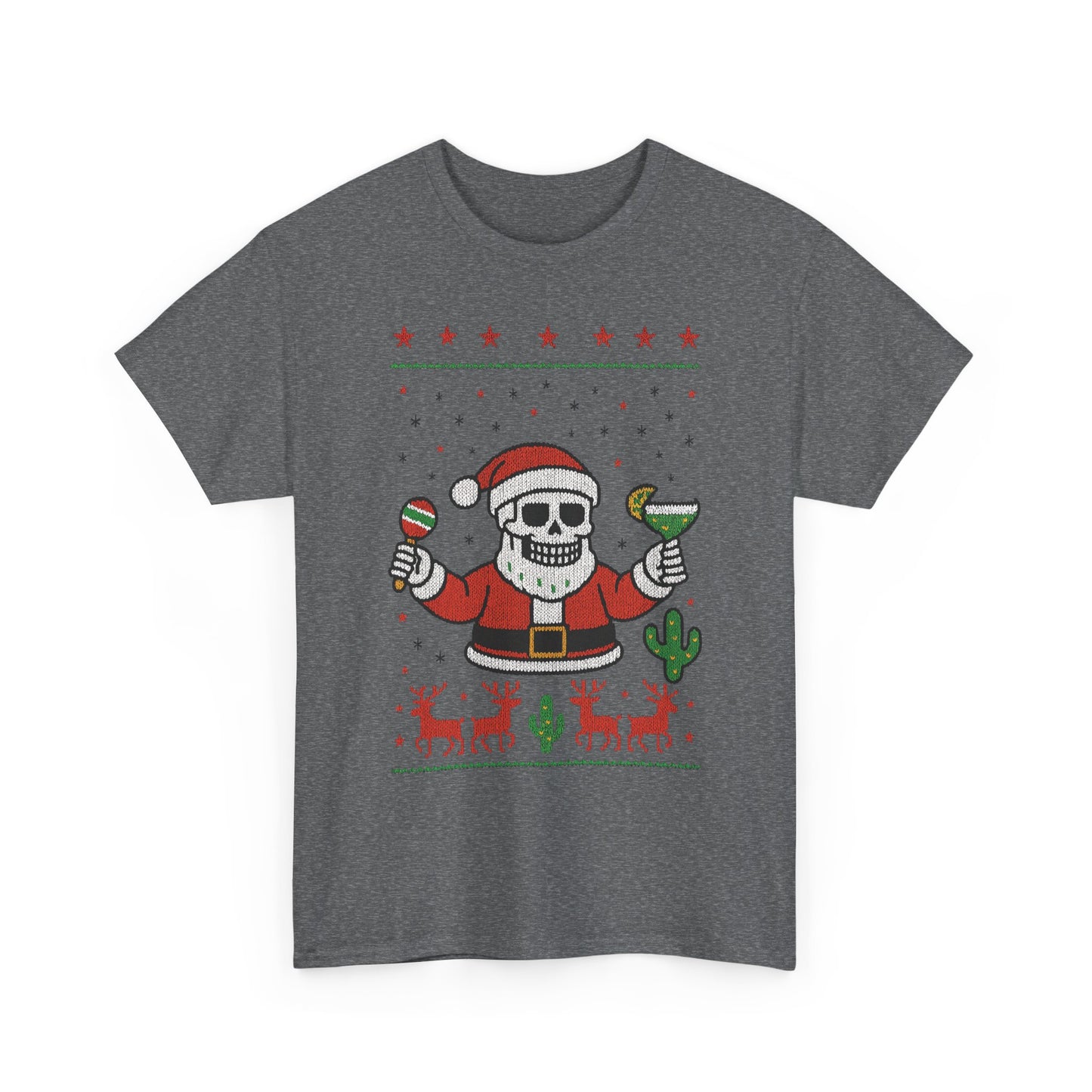 Skeleton Santa Funny Christmas T-Shirt for Men, Margarita - Maracas Holiday Tee