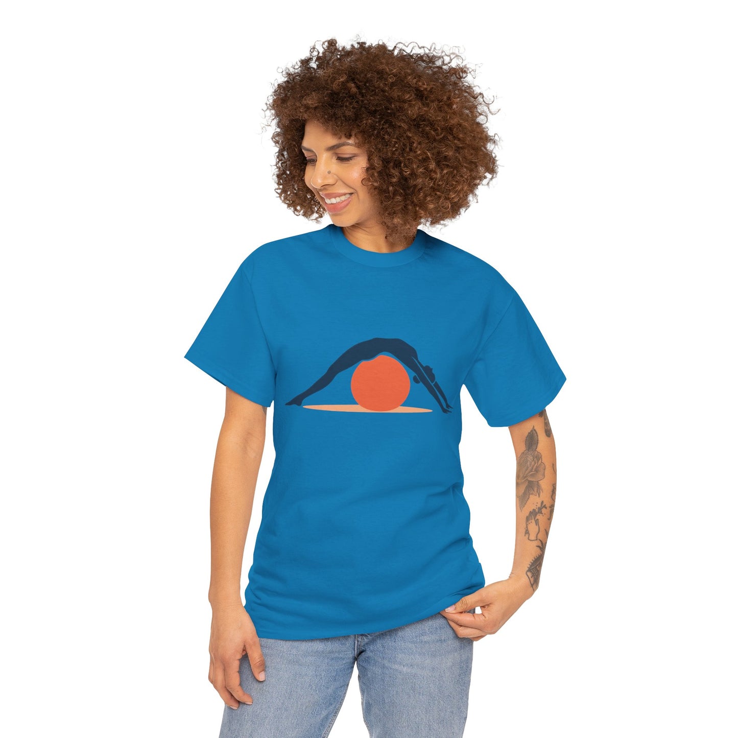 Womens Heavy Cotton Tee, Womens Pilates T-Shirt, Yoga Fitness Graphic Tee, Workout Gym Activewear Top