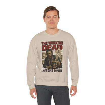 The Working Dead Men's Funny Zombie Sweatshirt, Office Humor Crewneck, Halloween Zombie Top, Coffee Zombie Sweatshirt