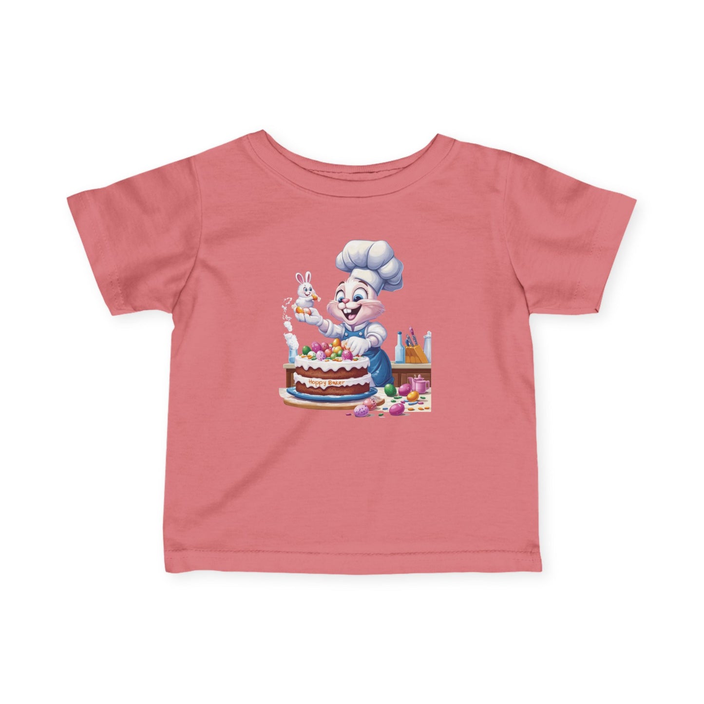 Hoppy Baker Easter Bunny Baby T-Shirt - Cute Infant Tee with Chef Bunny and Cake, Fun Spring Outfit for Babies, Easter Toddler Tee