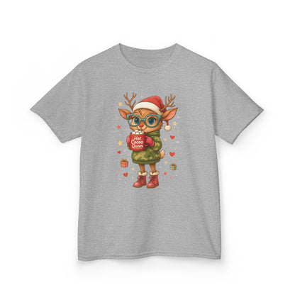 Hot Cocoa Queen Christmas T-Shirt for Girls, Cute Holiday Reindeer Tee