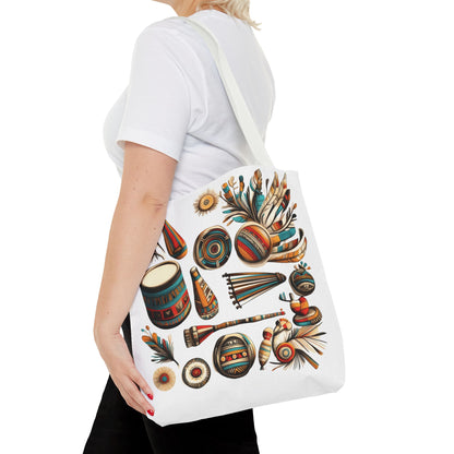 Boho Tribal Music Tote Bag, Ethnic Percussion Instrument Art, Festival Vibes, Shopping Bag, Bohemian Tote, Weekender Bag, Beach Bag, Large Canvas Bag