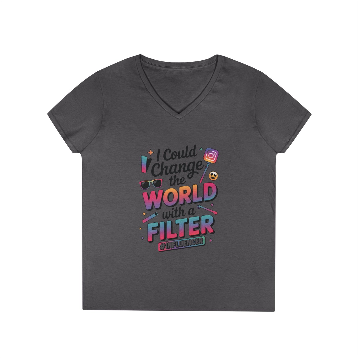 Ladies' V-Neck T-Shirt, Womens Influencer T-Shirt, Funny Social Media Graphic Tee, Cute Trendy Top
