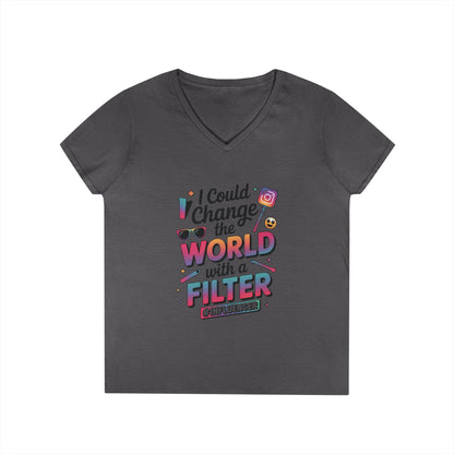 Ladies' V-Neck T-Shirt, Womens Influencer T-Shirt, Funny Social Media Graphic Tee, Cute Trendy Top