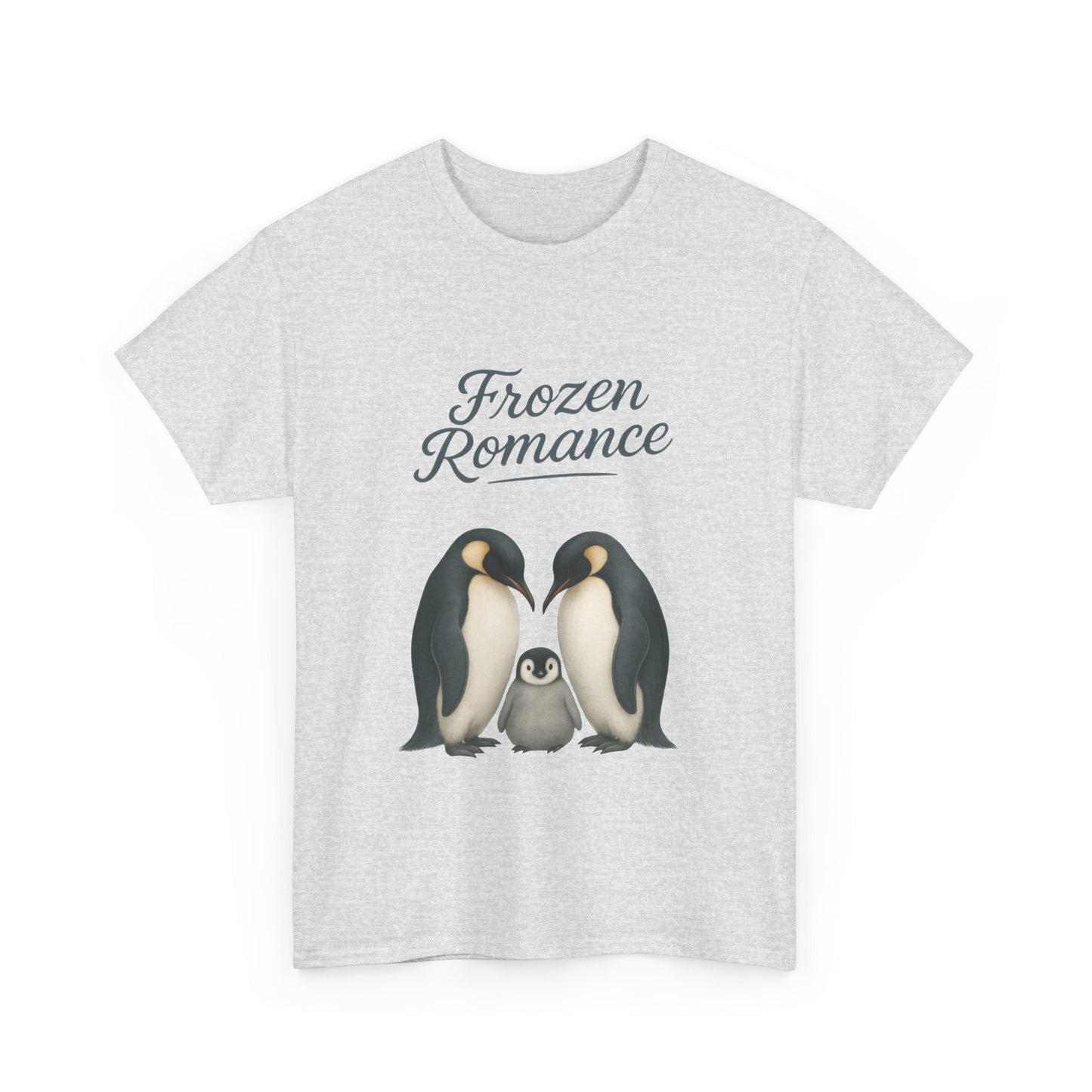 Womens Heavy Cotton Tee, Womens Frozen Romance Penguin T-Shirt, Cute Animal Graphic Tee, Love Birds Shirt Gift