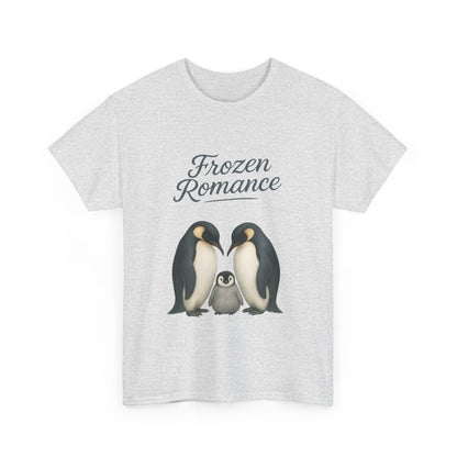 Womens Heavy Cotton Tee, Womens Frozen Romance Penguin T-Shirt, Cute Animal Graphic Tee, Love Birds Shirt Gift