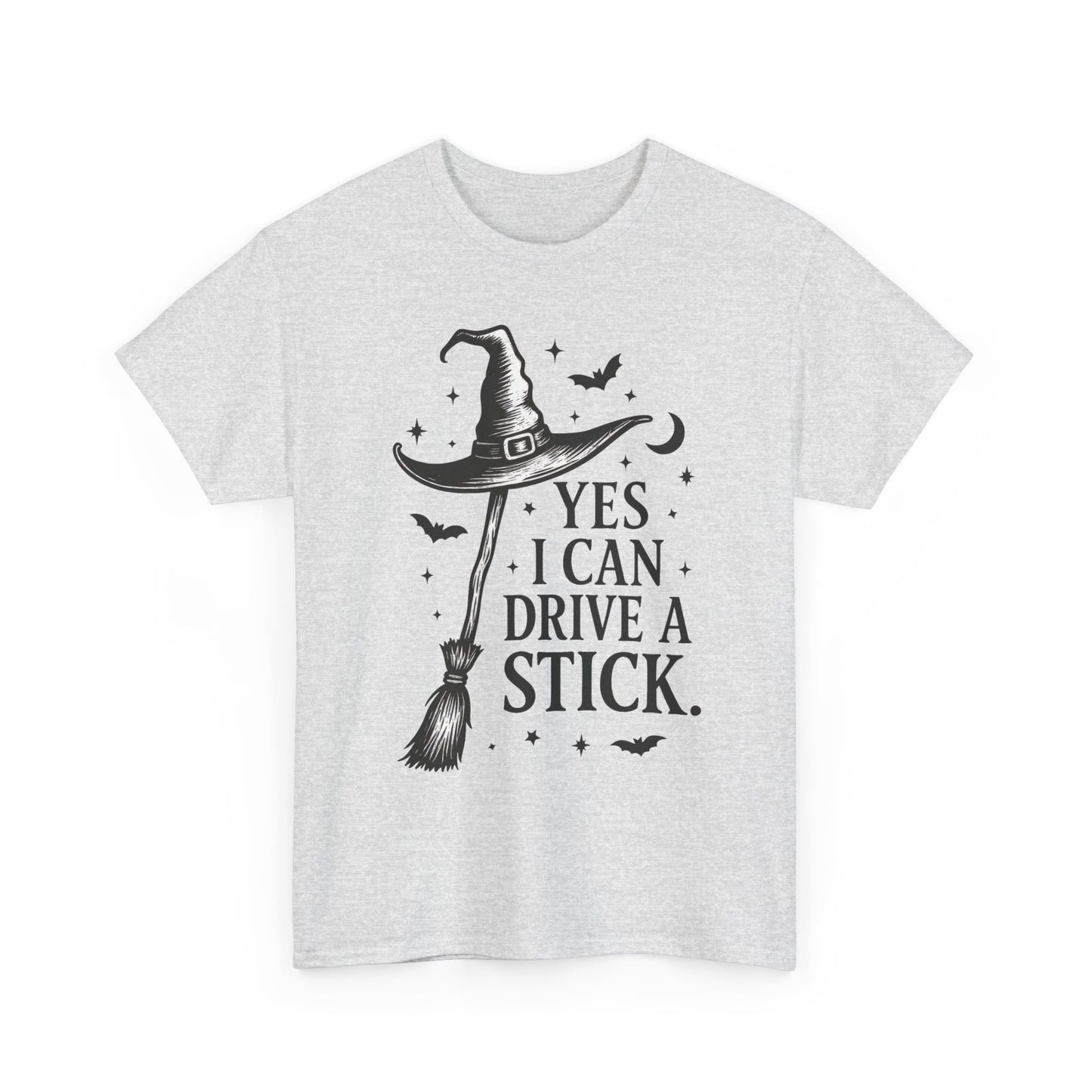 Yes I Can Drive a Stick Witch Hat Broom Halloween Women's T-Shirt, Funny Spooky Graphic Tee, Witch Shirt,