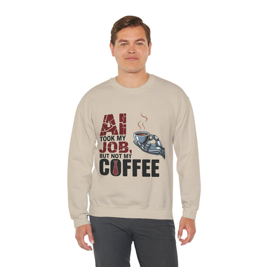 Men's AI Coffee Sweatshirt, Funny Robot Humor Pullover, Geek Sarcastic Job Joke Top, Men's Heavy Blend™ Crewneck Sweatshirt, Office Humor