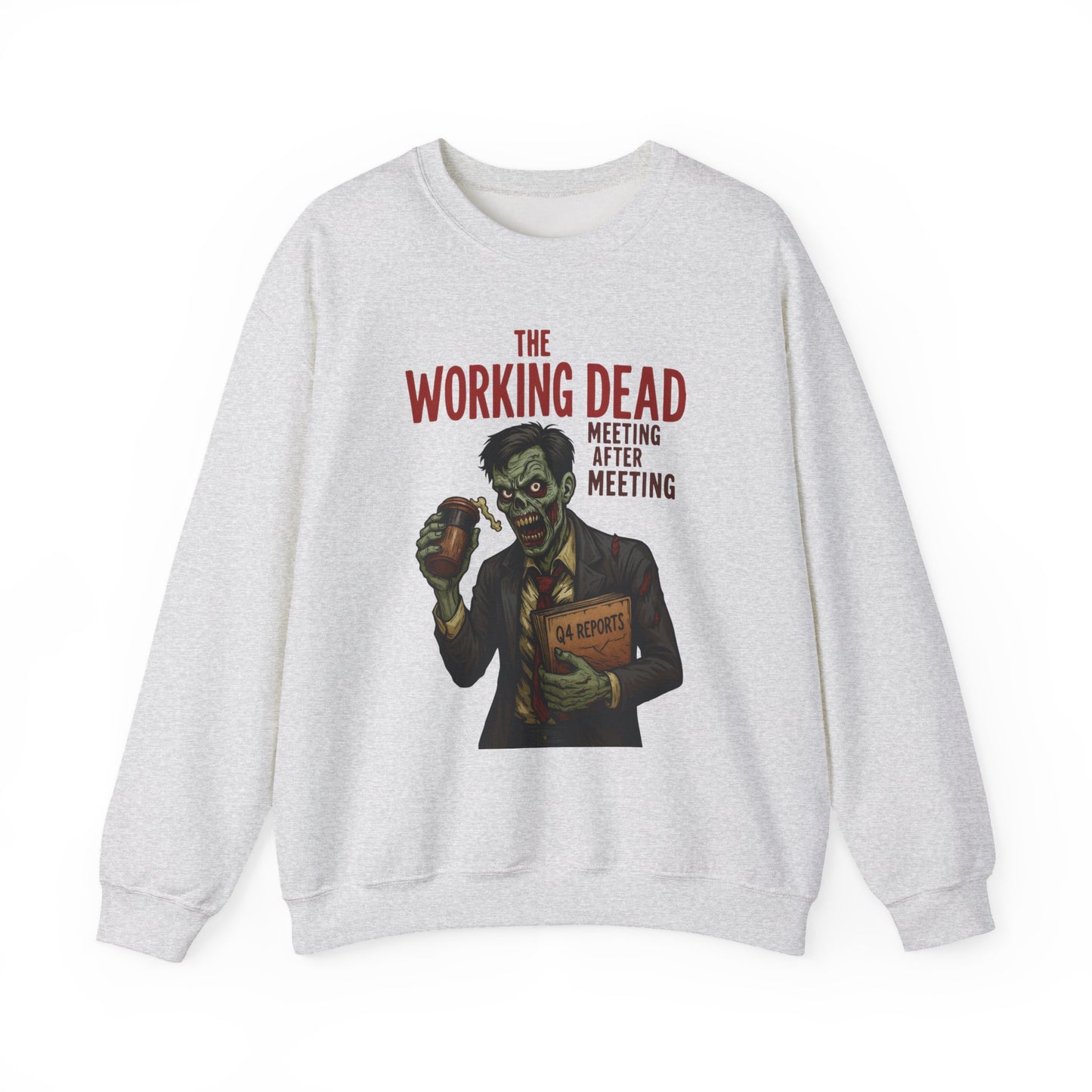 The Working Dead Men's Funny Zombie Sweatshirt, Office Humor Crewneck, Halloween Work Top