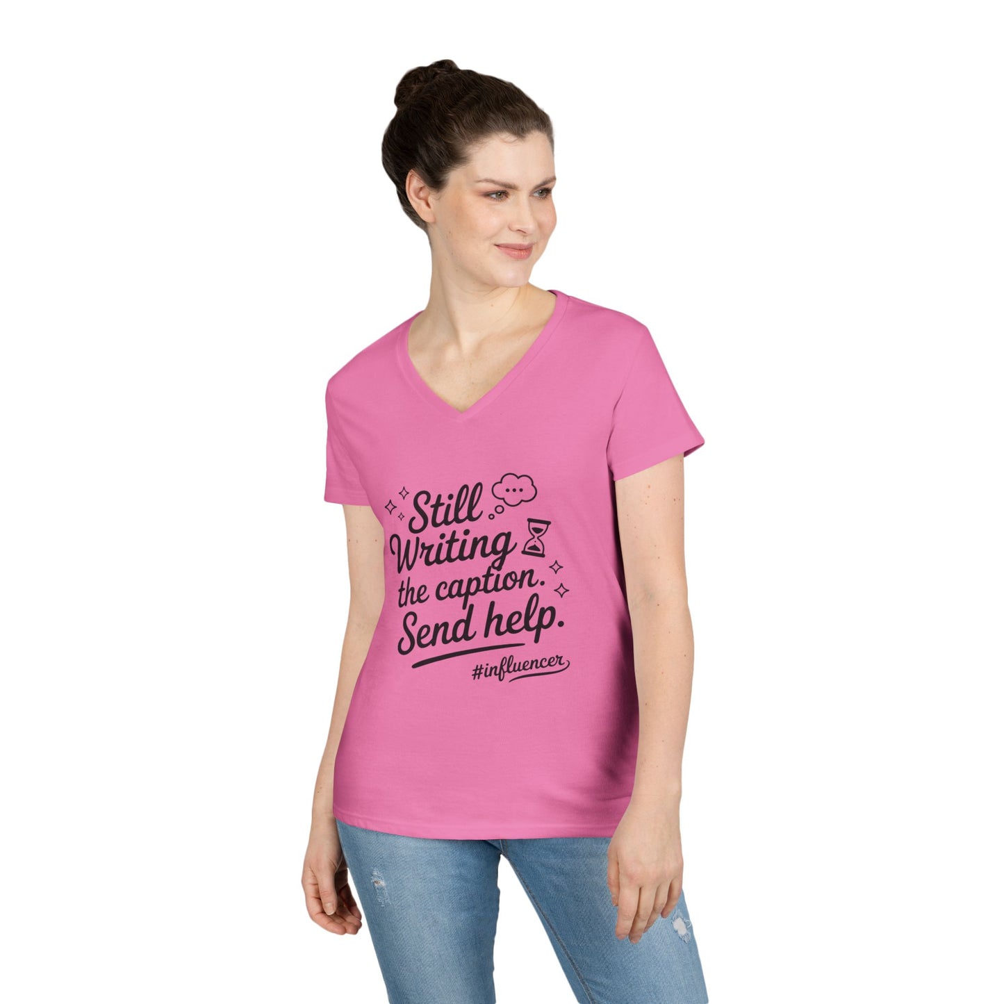 Funny Influencer Womens V-Neck T-Shirt, Social Media Tee, Funny Tee for Creatives, Gift Social Media Lovers, Fun Gift for Content Creators