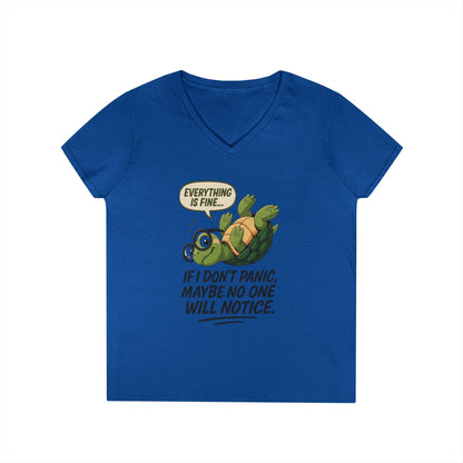 Cute & Comfy Turtle V-Neck T-Shirt, Everything is fine.. design, Gift for Animal Lovers, Casual Wear, Fun Quotes, Positive message tee