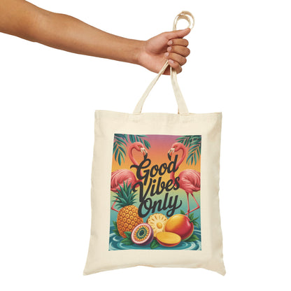 Tote Bag with Tropical Design, Good Vibes Only, Beach Tote, Eco-Friendly Bag, Summer Gift, Grocery Tote, Fun Shopping Bag, Flamingo Pattern