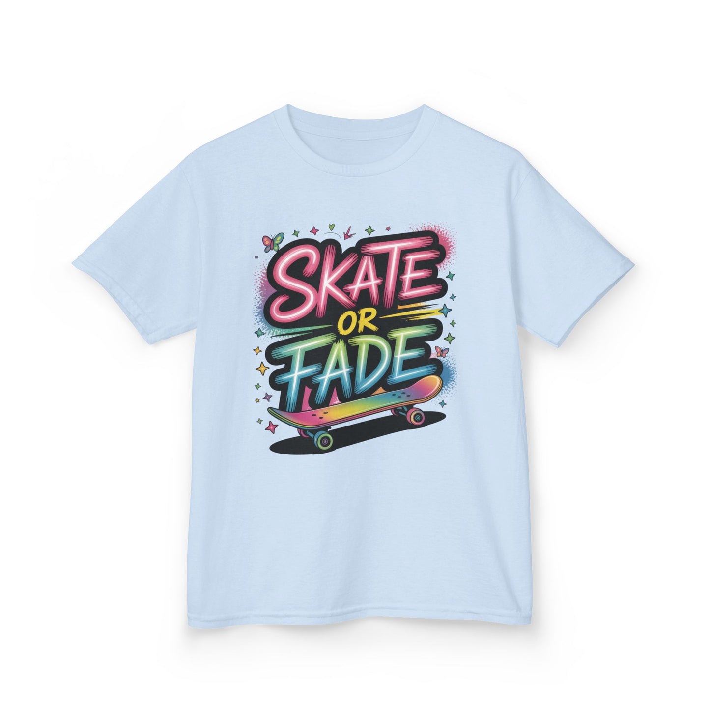 Skate Or Fade Girls Shirt, Colorful Graffiti Skateboarding Tee, Kids Heavy Cotton™ Tee