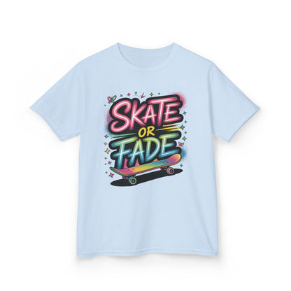 Skate Or Fade Girls Shirt, Colorful Graffiti Skateboarding Tee, Kids Heavy Cotton™ Tee