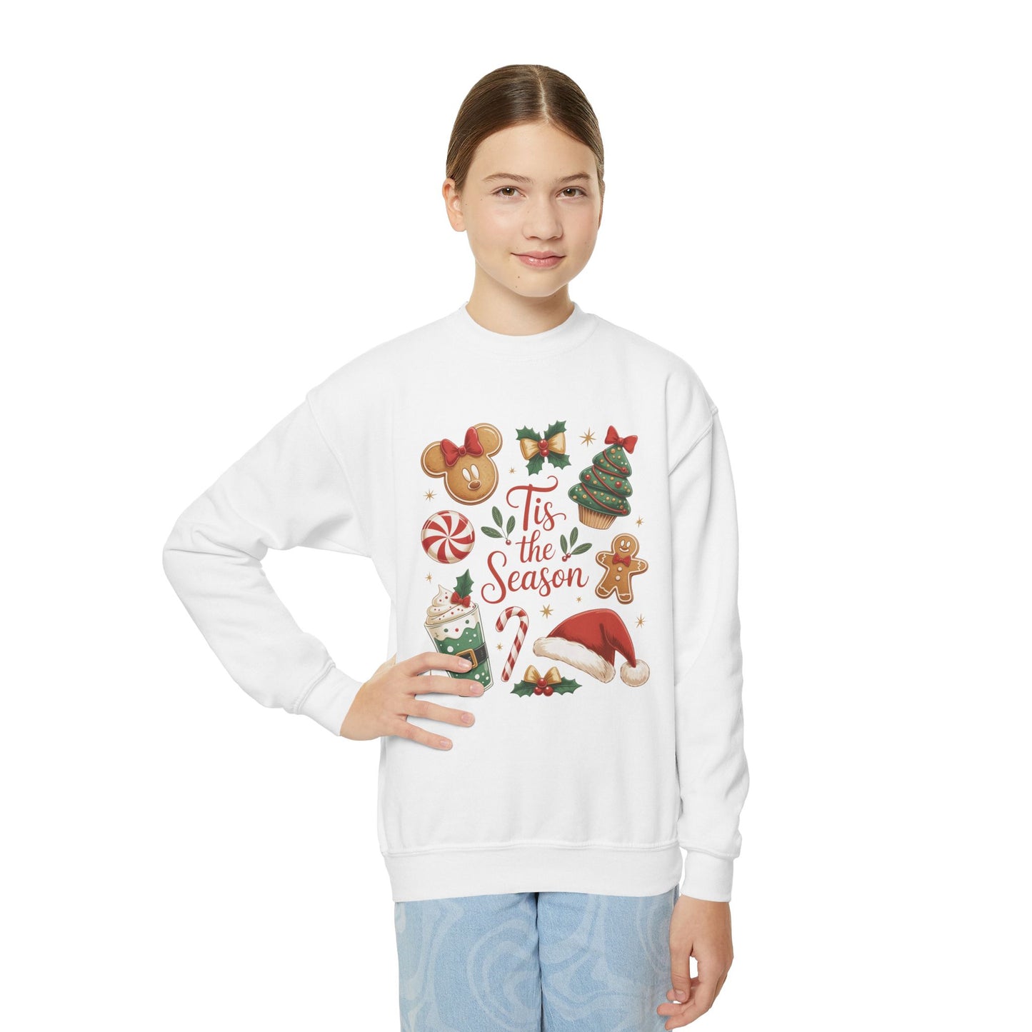 Tis the Season Christmas Sweatshirt for Girls, Cozy Holiday Cookie Jumper, Youth Crewneck Sweatshirt