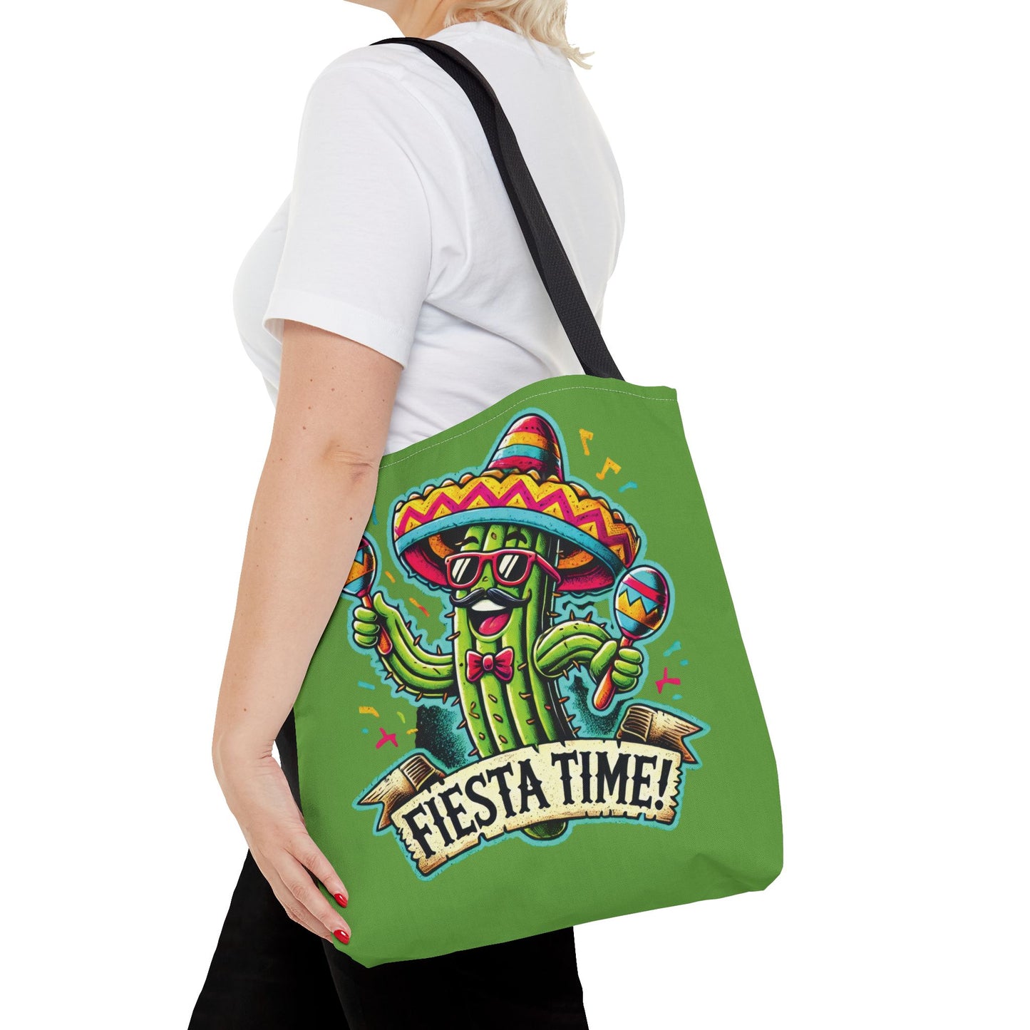 Fiesta Time Cactus Tote Bag, Funny Mexican Party Gift, Sombrero Maracas Print, Cinco de Mayo Bag, Summer Festival Tote, Beach Bag, Shopping