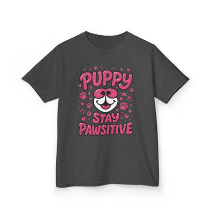Puppy Stay Pawsitive Youth T-Shirt - Cute Positive Dog Shirt for Teens - Fun Puppy Paw Graphic Kids Tee, Kids Gift, Pet Lover Shirt