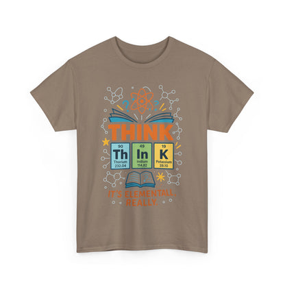 Funny Mens Science T-Shirt, THINK Element Periodic Table Shirt, Smart Geek Nerd Tee for Him, Ideal for Science Lovers, Geeky Apparel