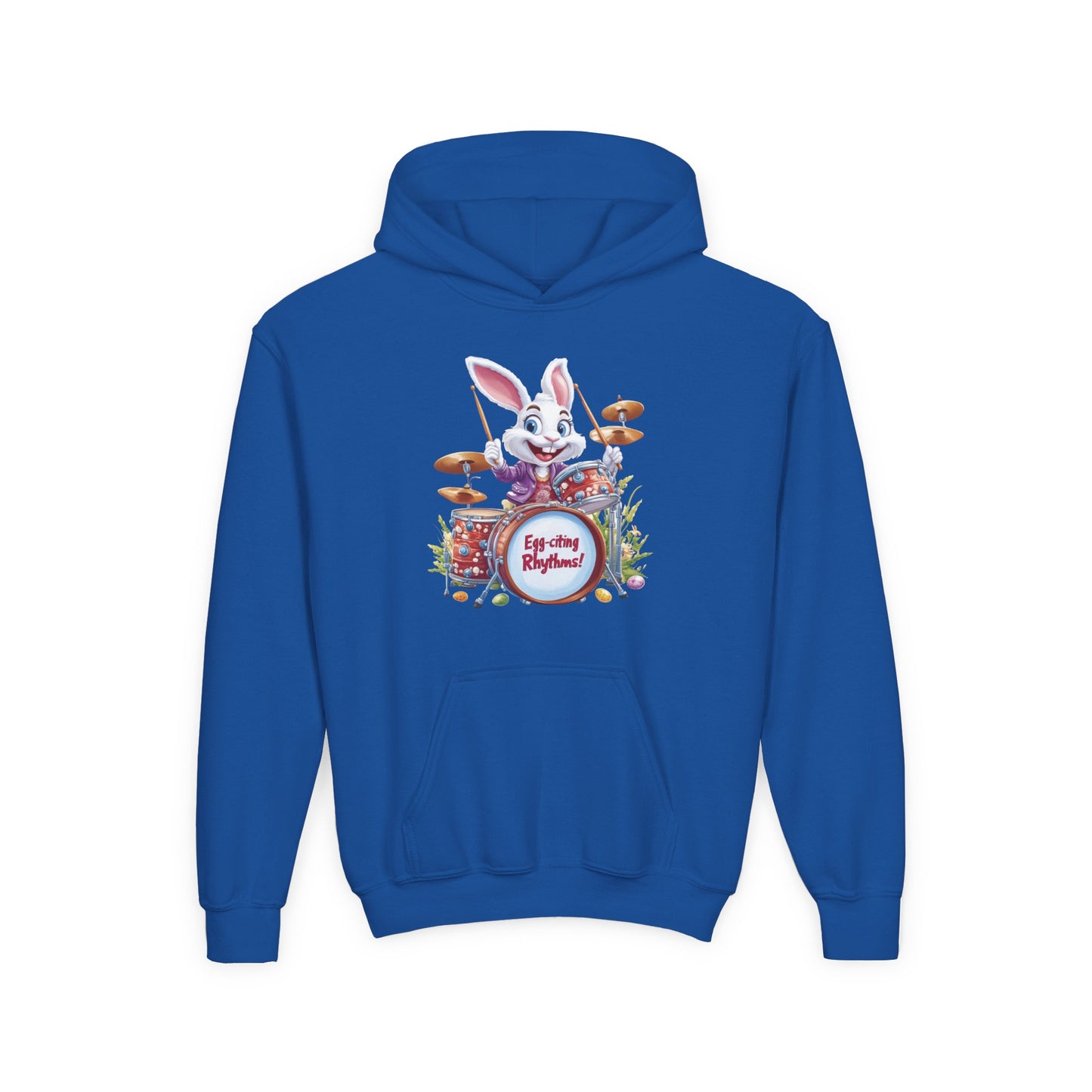 Kids Easter Bunny Drummer Hoodie - Fun Spring Sweatshirt for Children, Cute Bunny Playing Drums, Unique Easter Gift Idea