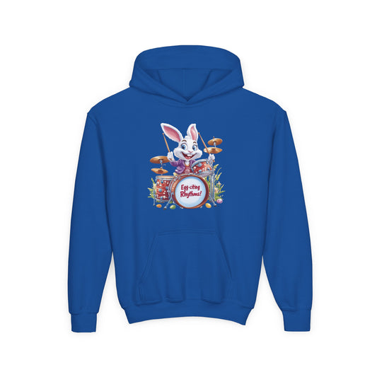 Kids Easter Bunny Drummer Hoodie - Fun Spring Sweatshirt for Children, Cute Bunny Playing Drums, Unique Easter Gift Idea