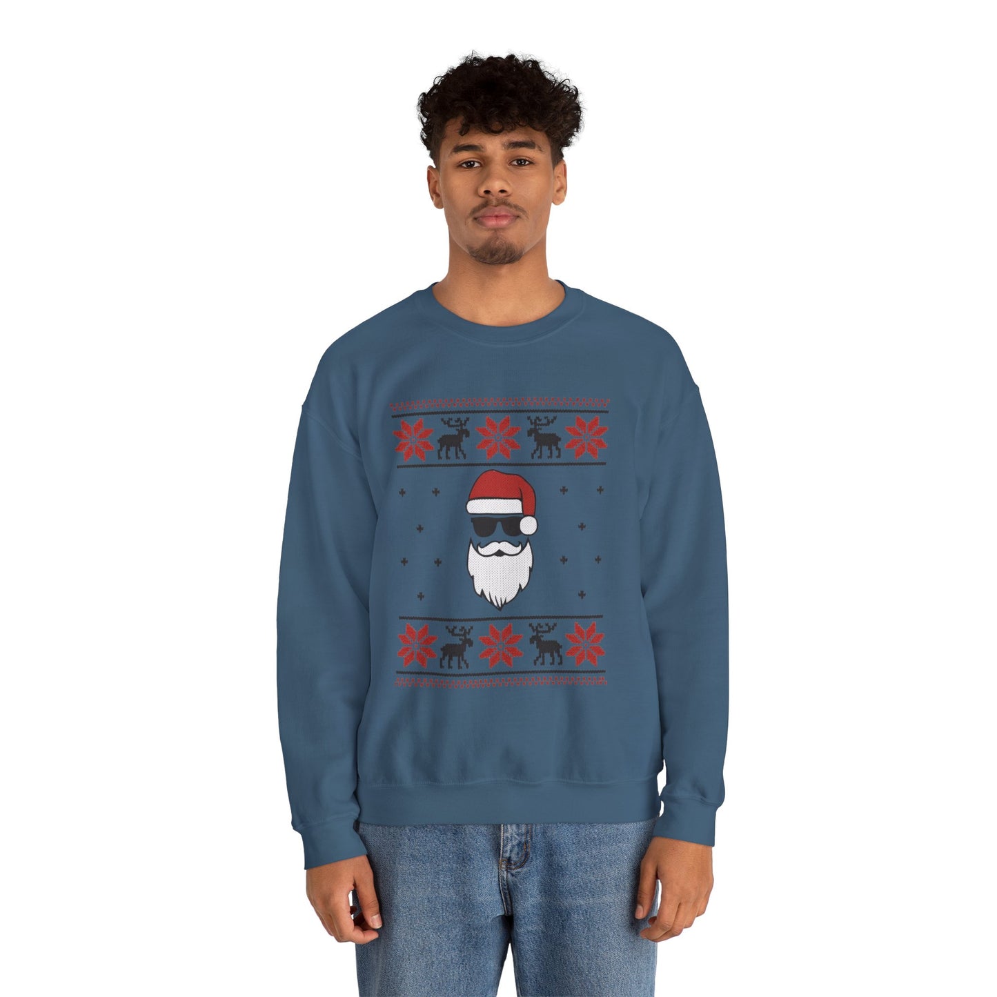 Cool Santa Men's Sweatshirt, Funny Knit Look Pullover, Retro Christmas Sweater Style