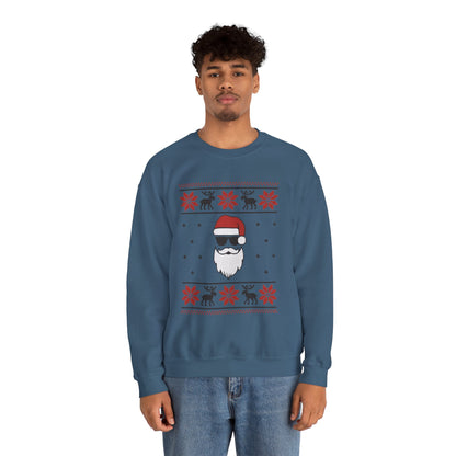 Cool Santa Men's Sweatshirt, Funny Knit Look Pullover, Retro Christmas Sweater Style
