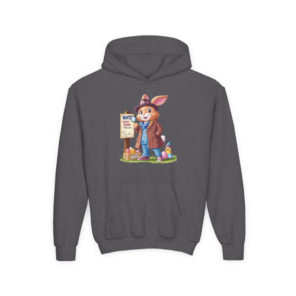 Detective Bunny Easter Hoodie for Kids - Fun Egg Hunt Youth Sweatshirt, Cute Spring Holiday Outfit, Cozy Hooded Gift for Boys & Girls