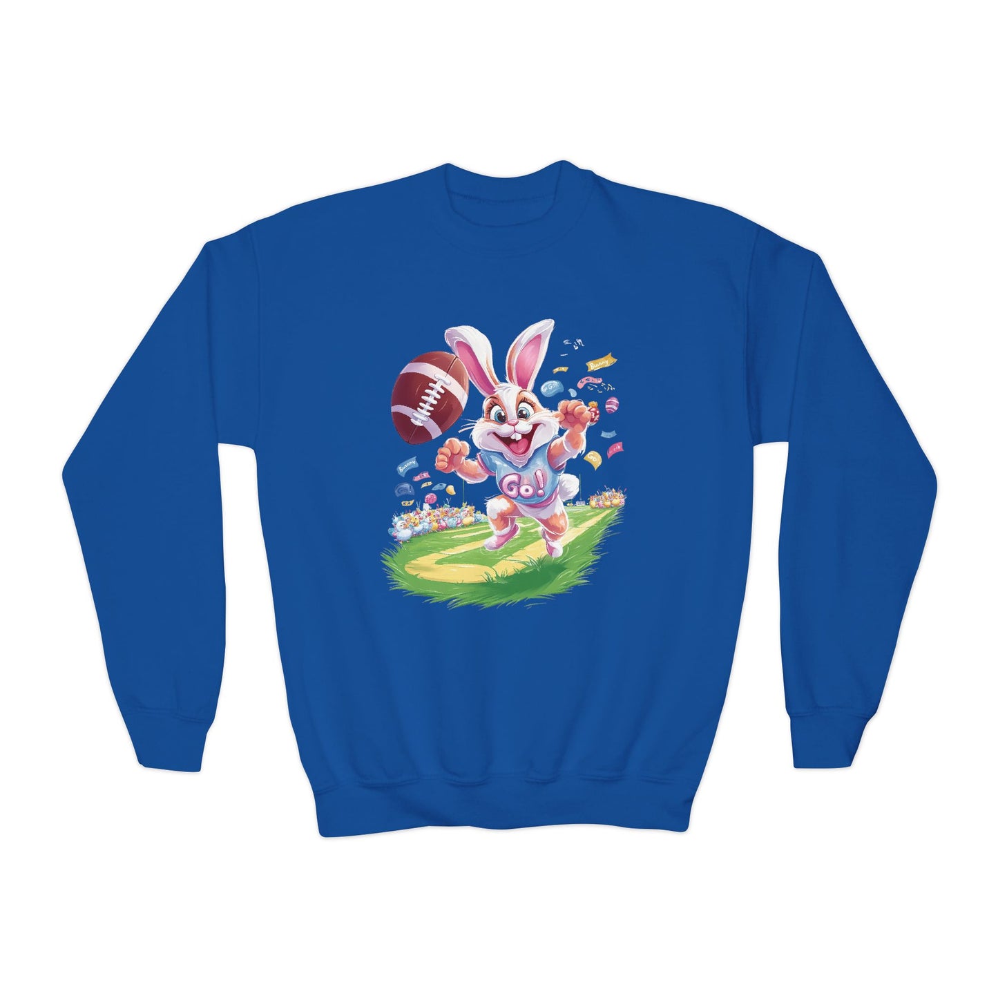 Touchdown Bunny Youth Sweatshirt - Fun Easter Football Bunny Design, Kids Spring Outfit, Game Day Gift, Playful Bunny Sports Shirt
