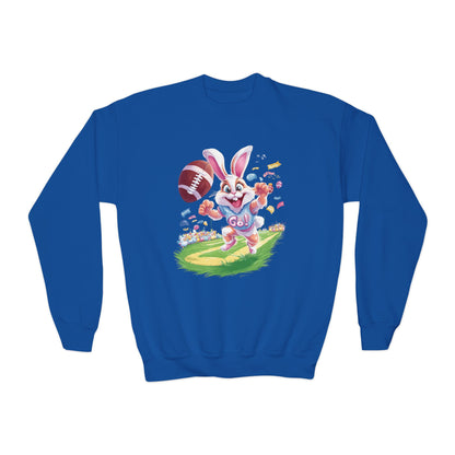 Touchdown Bunny Youth Sweatshirt - Fun Easter Football Bunny Design, Kids Spring Outfit, Game Day Gift, Playful Bunny Sports Shirt