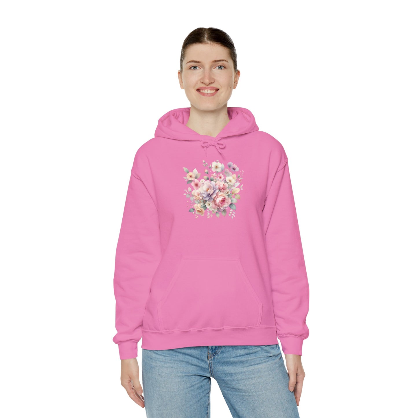 Floral Comfort Hoodie, Cozy Sweatshirt for Women, Spring Fashion, Gift for Her, Casual Everyday Wear, Soft Pastel Flower Print Sweatshirt