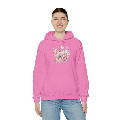 Floral Comfort Hoodie, Cozy Sweatshirt for Women, Spring Fashion, Gift for Her, Casual Everyday Wear, Soft Pastel Flower Print Sweatshirt