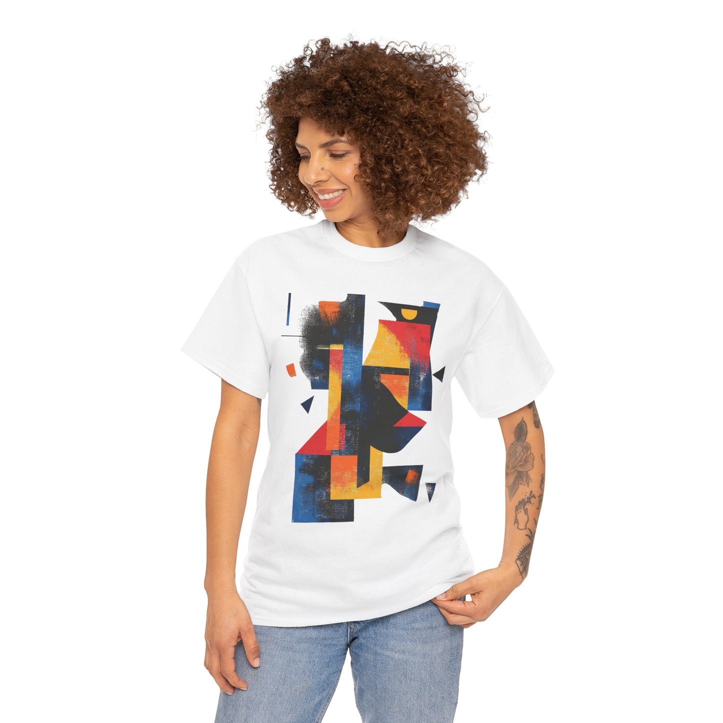 Abstract Geometric Art T-Shirt, Colorful Unisex Heavy Cotton Tee, Modern Artistic Shirt, Bold Graphic Print Tee