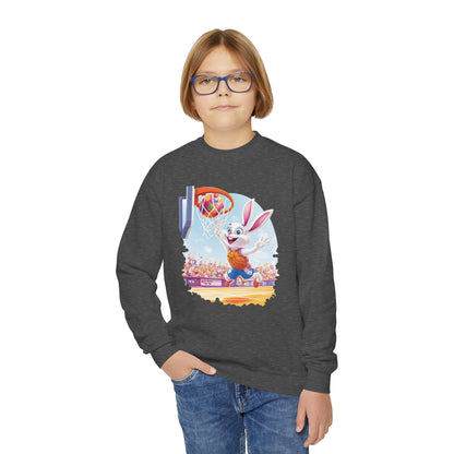 Easter Basketball Bunny Youth Sweatshirt - Cute Bunny Dunking Egg Ball, Fun Spring Sports Pullover for Kids, Easter Gift Idea, Fun Gym Wear