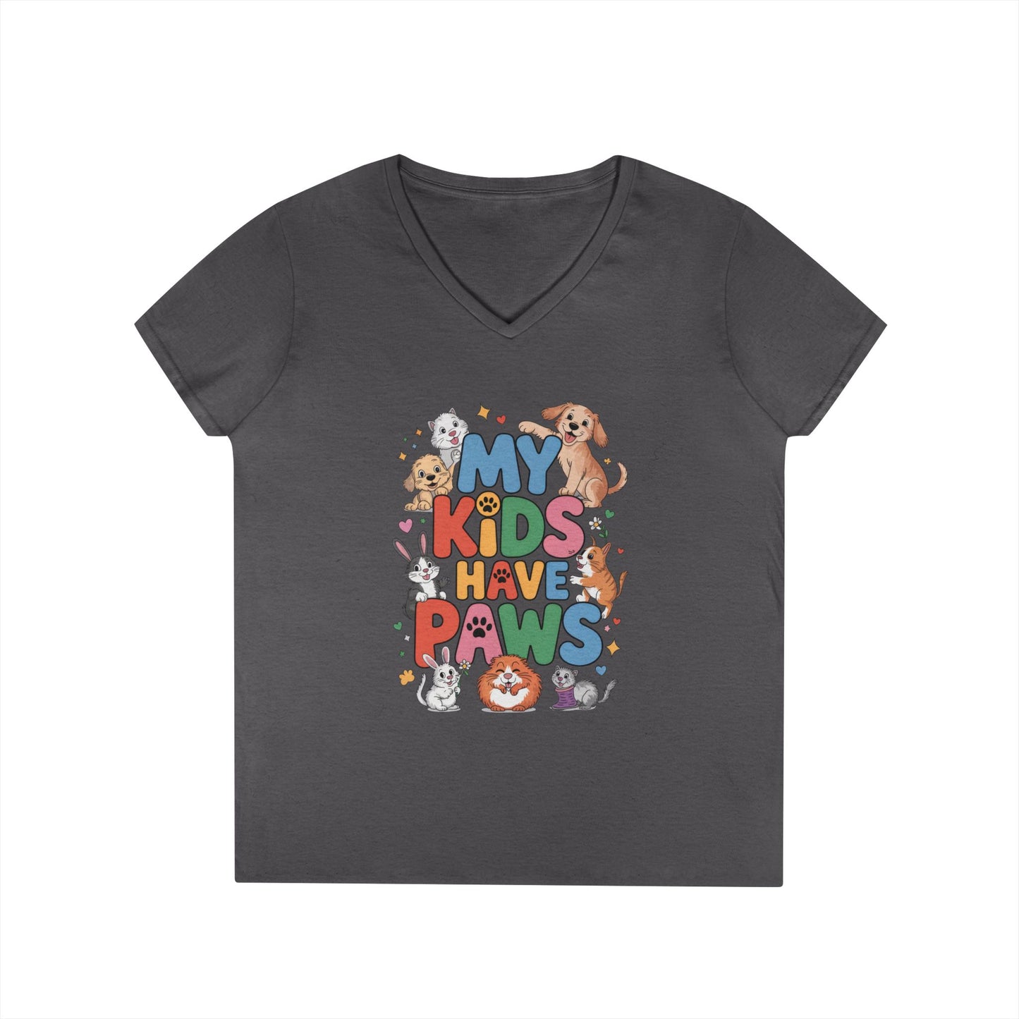 My Kids Have Paws V-Neck T-Shirt, Pet Lover Gift, Cute Animal Shirt, Cute Pet Mom Tee, Animal Parent T-Shirt,  Dog Cat Bunny Lover Gift