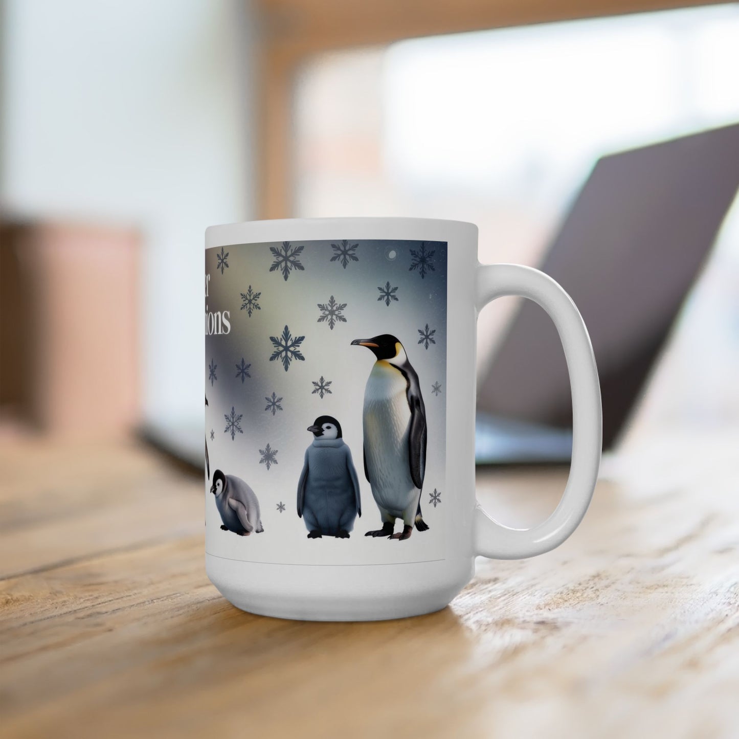 Cozy Penguin Winter Mug 15oz, Holiday Gift for Animal Lovers, Winter Decor, Hot Cocoa, Coffee Lover's Present, Penguin Enthusiast