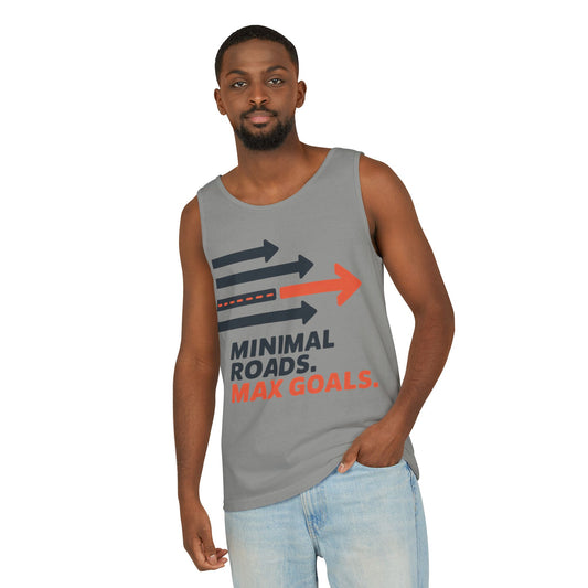 Mens Garment-Dyed Tank Top, Minimal Roads Max Goals Motivational Mens Tank Top