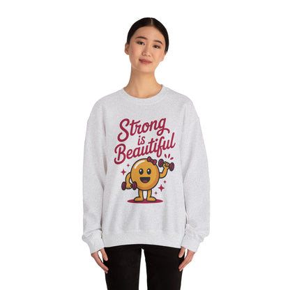 Strong is Beautiful Womens Crewneck Sweatshirt, Cute Fitness Graphic Pullover, Gym and Workout Motivation Sweater, Gift for Fitness Lovers