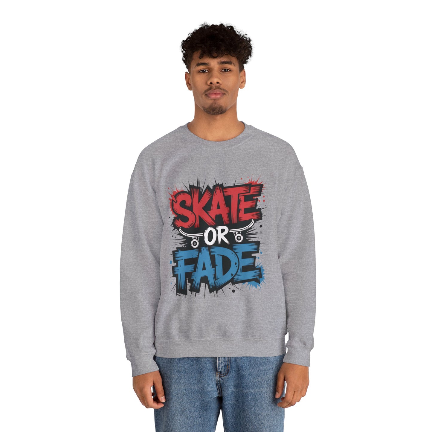 Skate Or Fade Men's Crewneck Sweatshirt, Graffiti Skateboarding Pullover, Urban Streetwear Top, Men's Heavy Blend™ Crewneck Sweatshirt