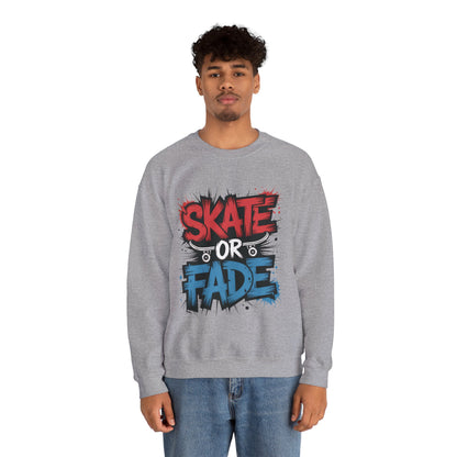Skate Or Fade Men's Crewneck Sweatshirt, Graffiti Skateboarding Pullover, Urban Streetwear Top, Men's Heavy Blend™ Crewneck Sweatshirt