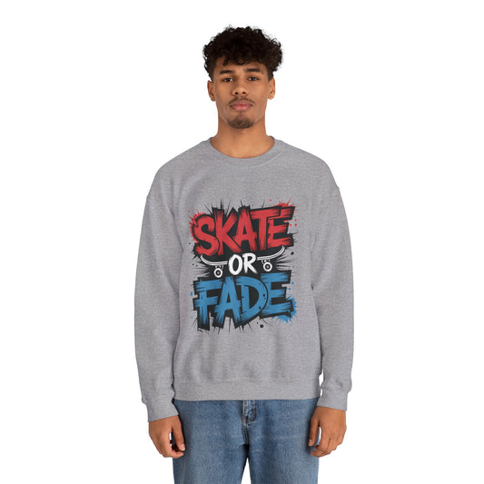 Skate Or Fade Men's Crewneck Sweatshirt, Graffiti Skateboarding Pullover, Urban Streetwear Top, Men's Heavy Blend™ Crewneck Sweatshirt